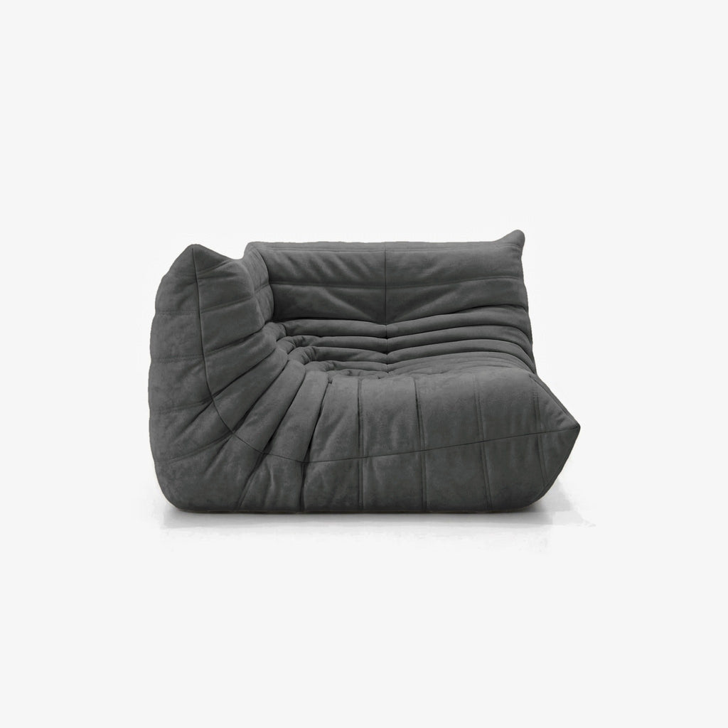 Module d'angle ANGELO effet daim Anthracite, vue de trois-quarts côté assise