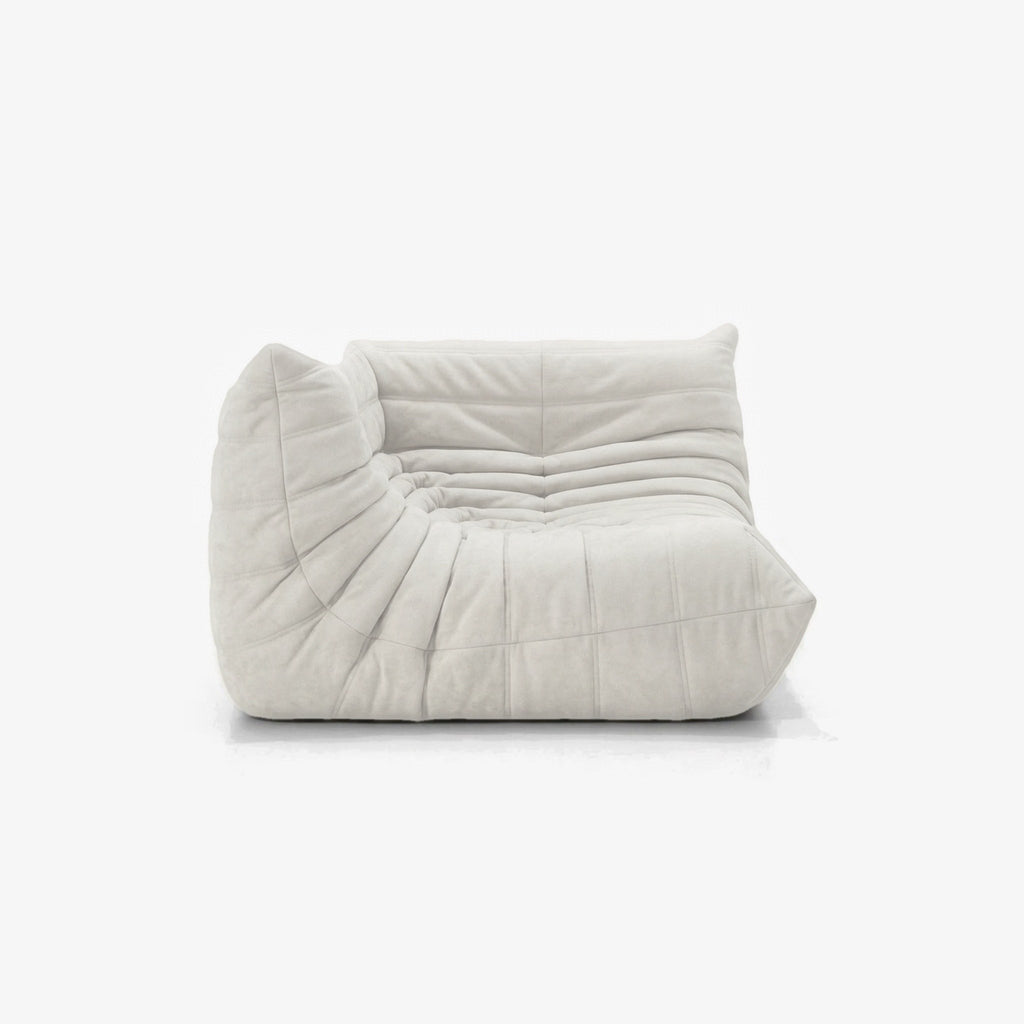 Module d'angle ANGELO effet daim Blanc, vue de trois-quarts côté assise