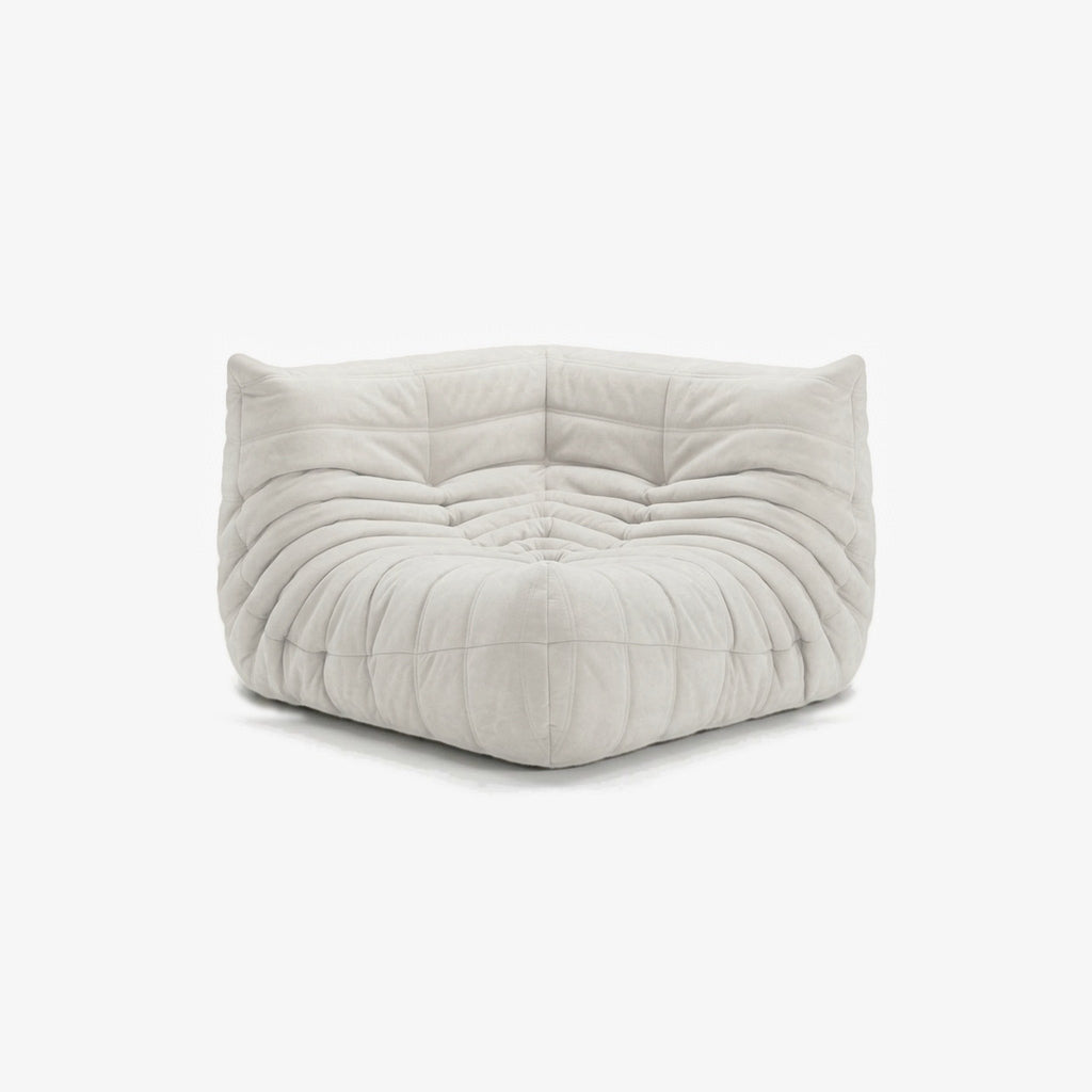 Module d'angle ANGELO effet daim Blanc, vue de biais, angle de l'assise de face