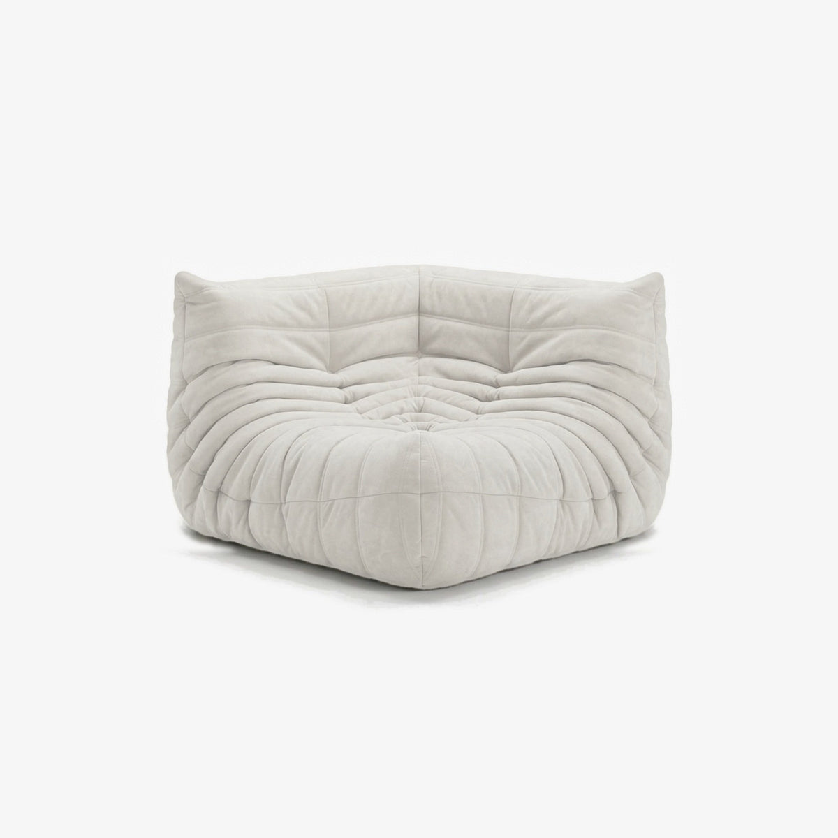 Module d'angle ANGELO effet daim Blanc, vue de biais, angle de l'assise de face