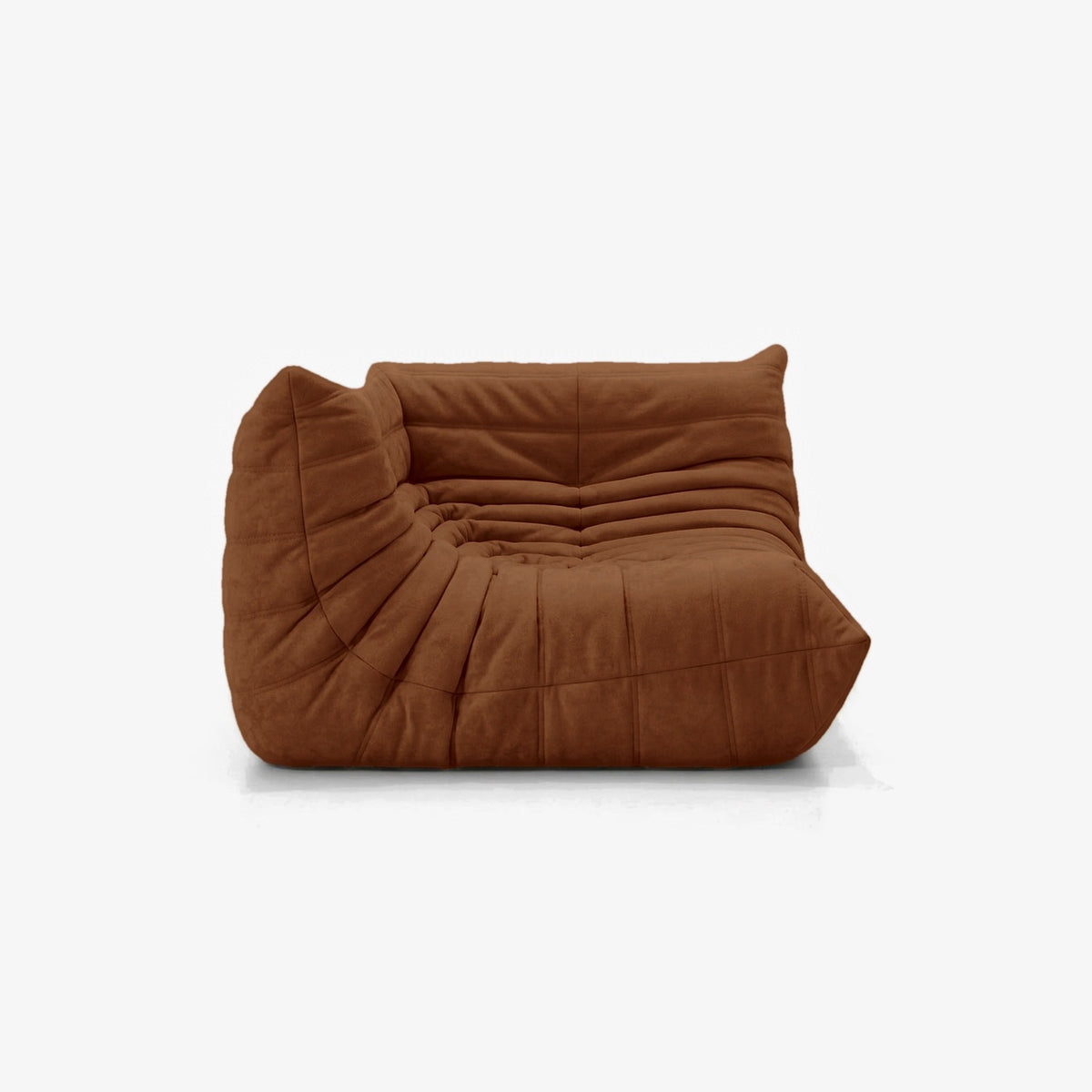 Module d'angle ANGELO effet daim Caramel, vue de trois-quarts côté assise