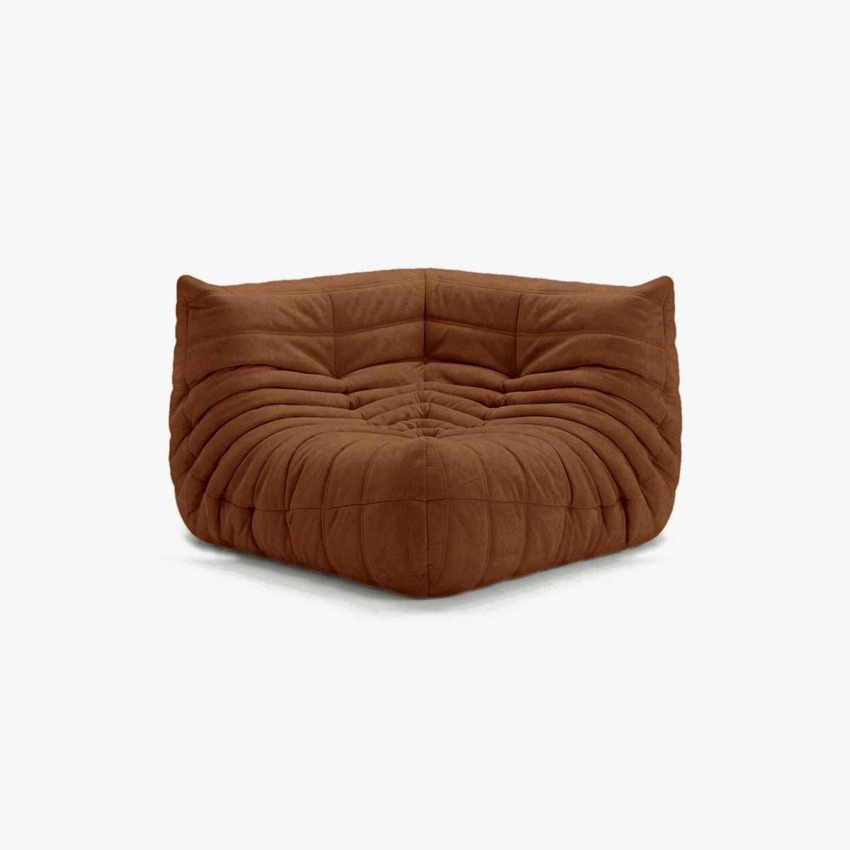 Module d'angle ANGELO effet daim Caramel, vue de biais, angle de l'assise de face