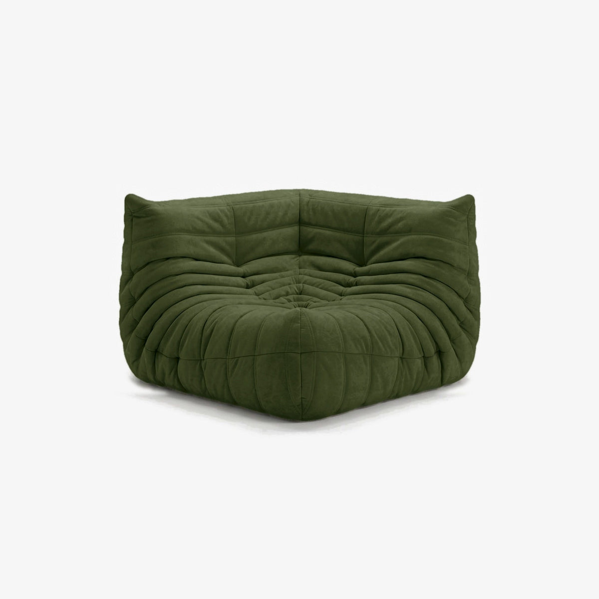 Module d'angle ANGELO effet daim Olive, vue de biais, angle de l'assise de face