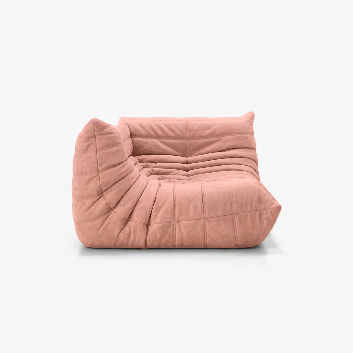 Module d'angle ANGELO effet daim Rose, vue de trois-quarts côté assise