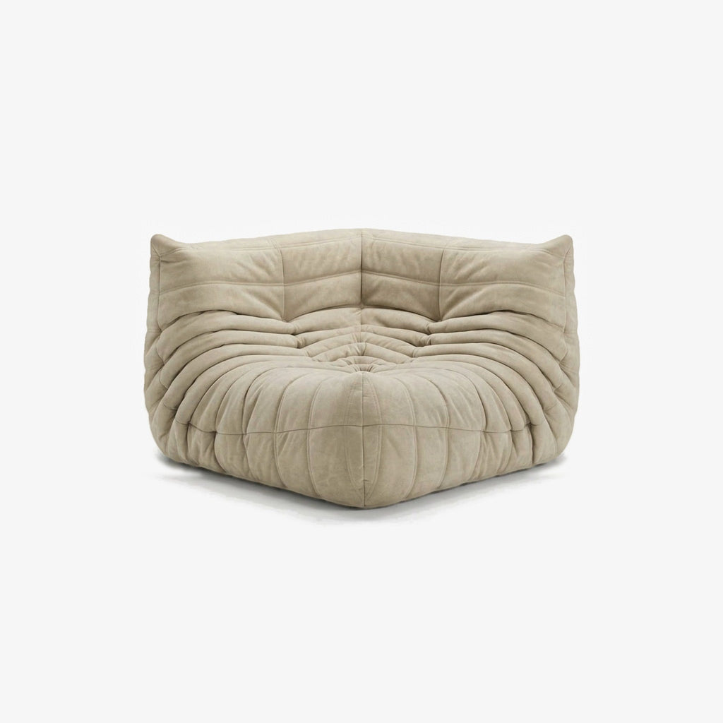 Module d'angle ANGELO effet daim Sable, vue de biais, angle de l'assise de face