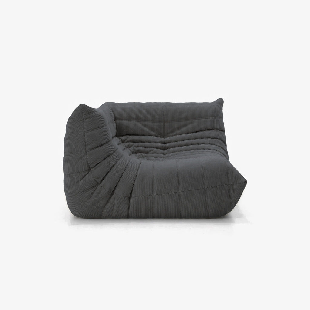 Module d'angle ANGELO velours côtelé Anthracite, vue de trois-quarts côté assise