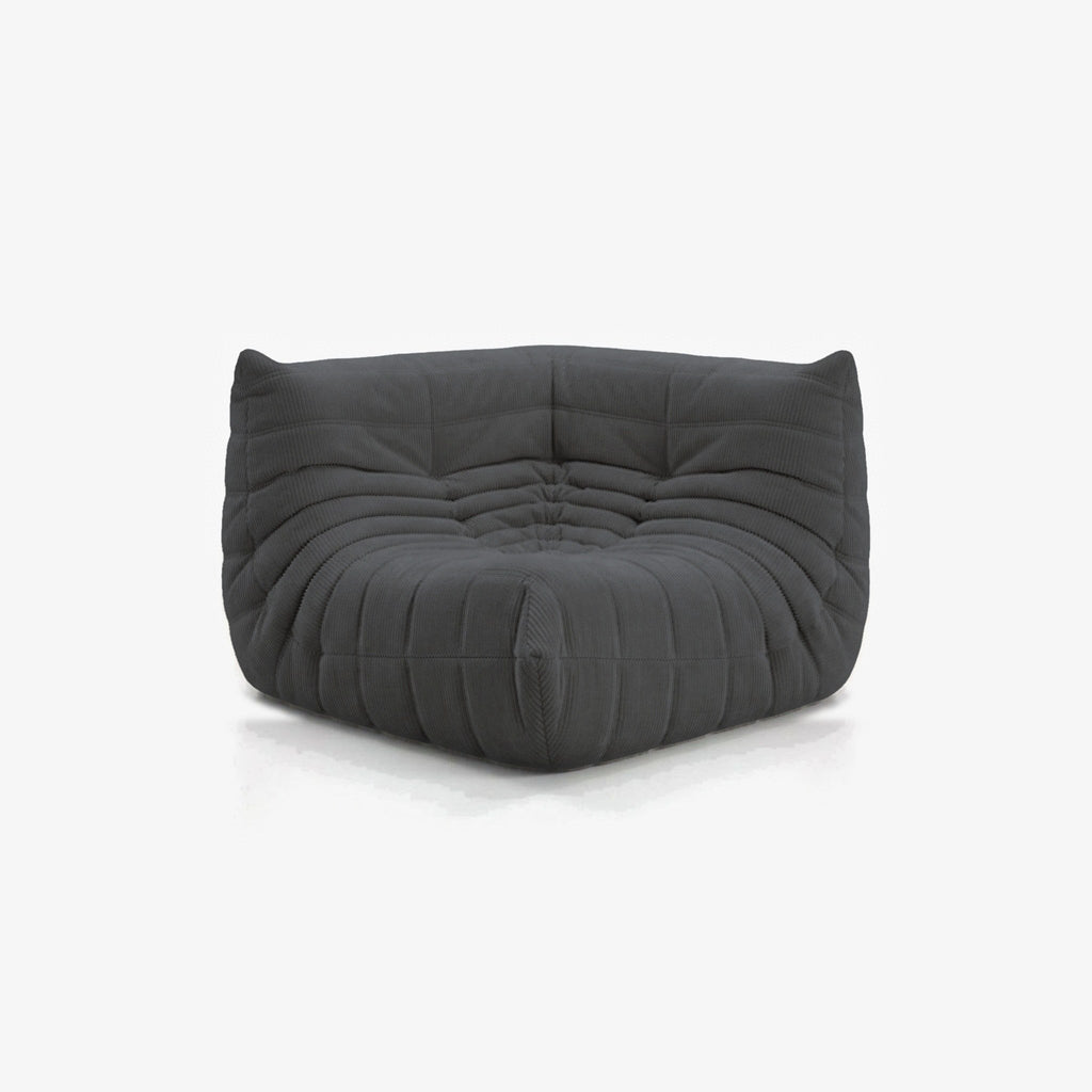 Module d'angle ANGELO velours côtelé Anthracite, vue de biais, angle de l'assise de face