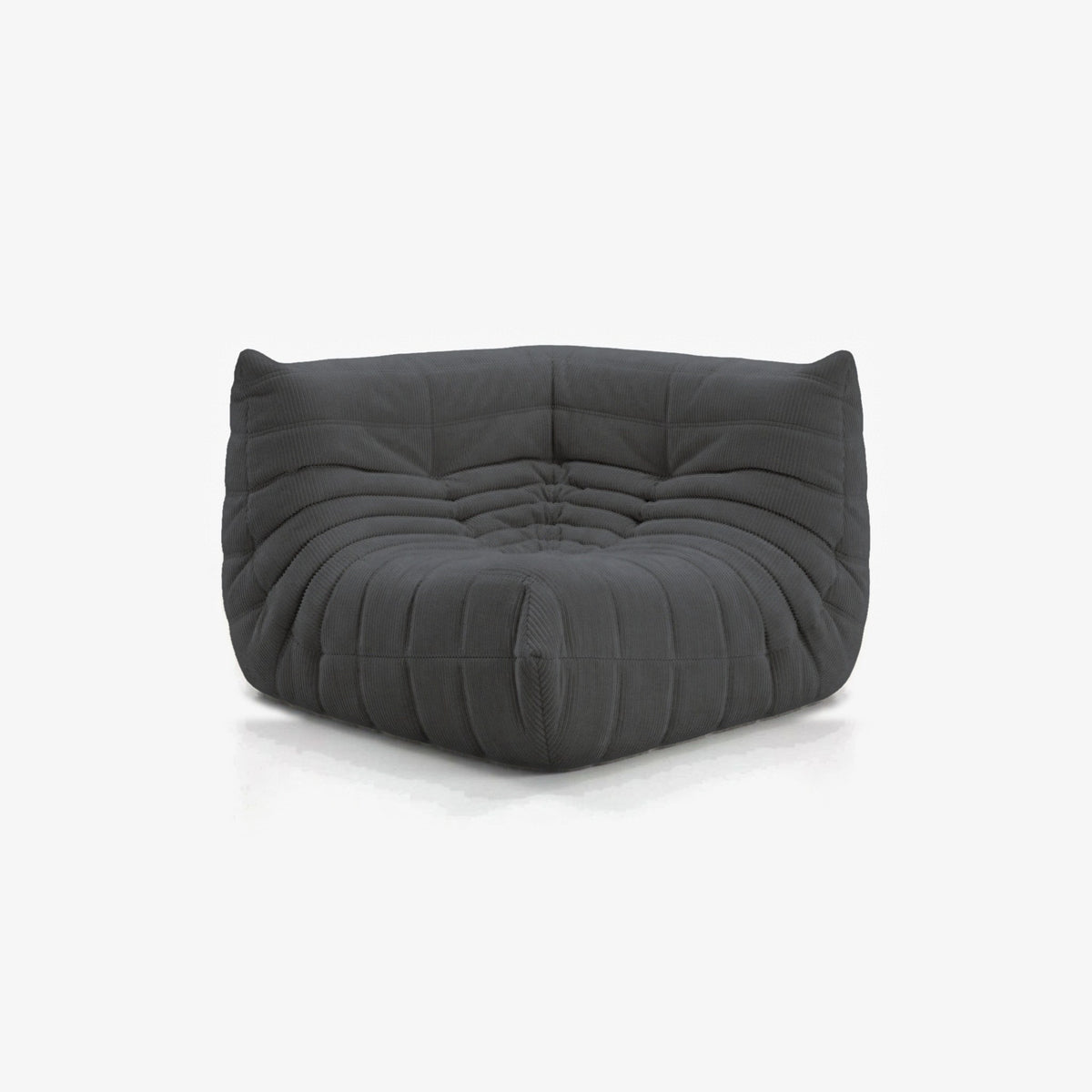 Module d'angle ANGELO velours côtelé Anthracite, vue de biais, angle de l'assise de face