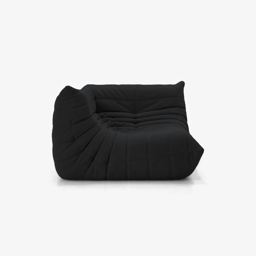Module d'angle ANGELO velours côtelé Noir, vue de trois-quarts côté assise