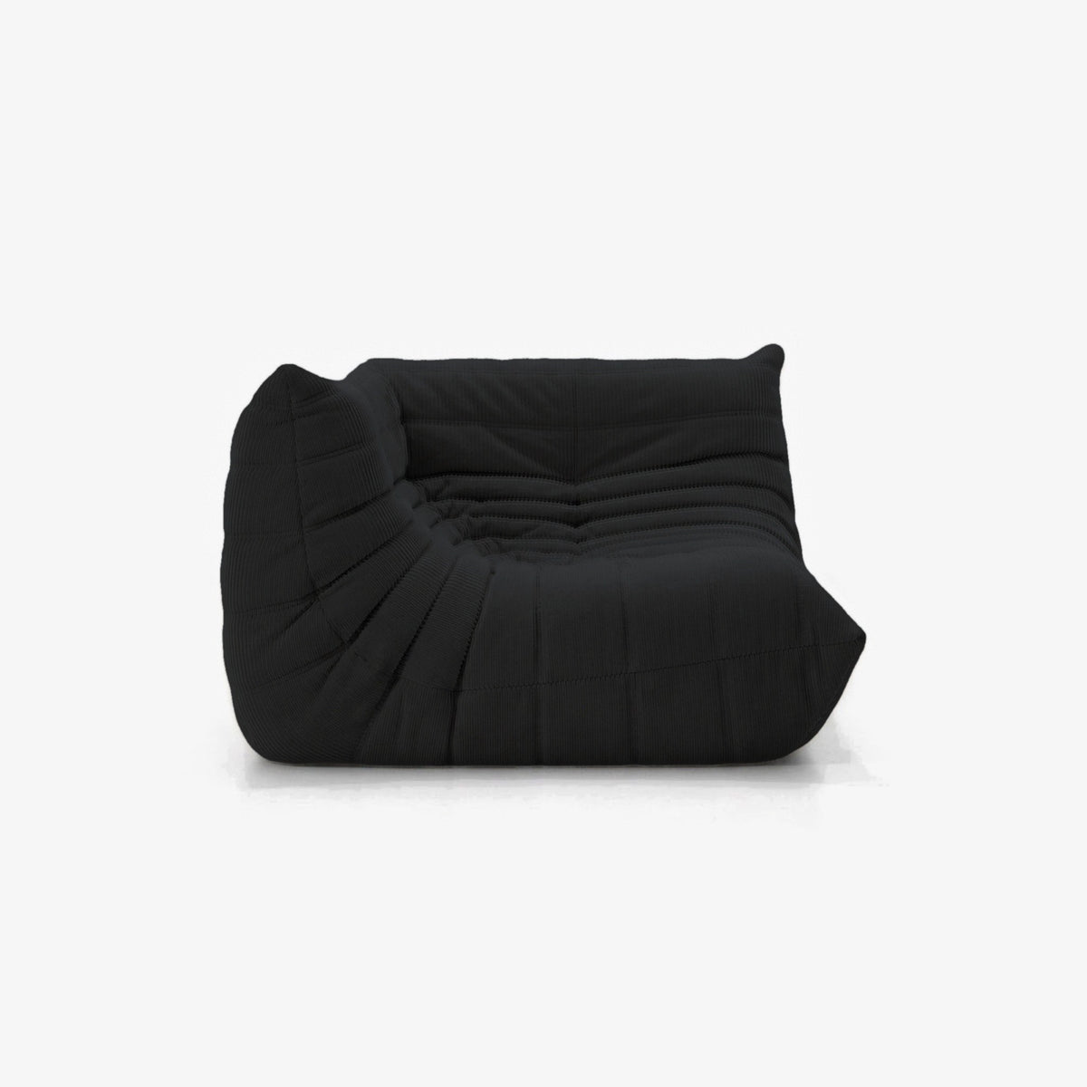 Module d'angle ANGELO velours côtelé Noir, vue de trois-quarts côté assise