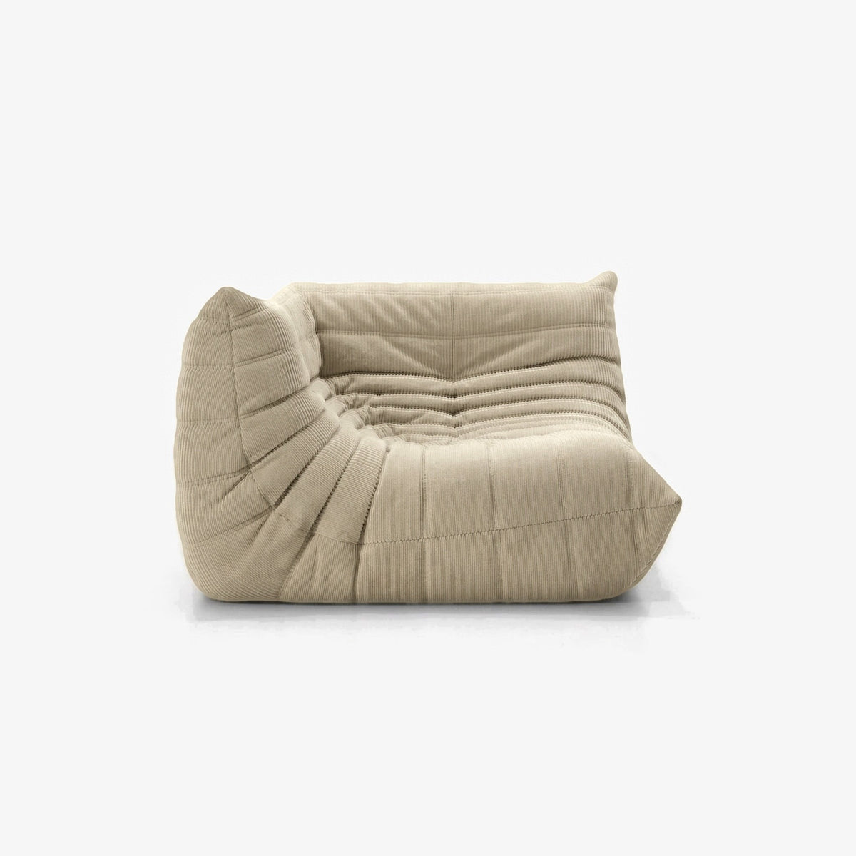 Module d'angle ANGELO velours côtelé Sable, vue de trois-quarts côté assise