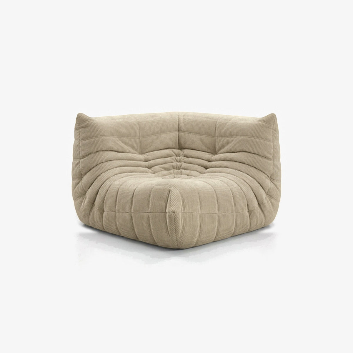 Module d'angle ANGELO velours côtelé Sable, vue de biais, angle de l'assise de face