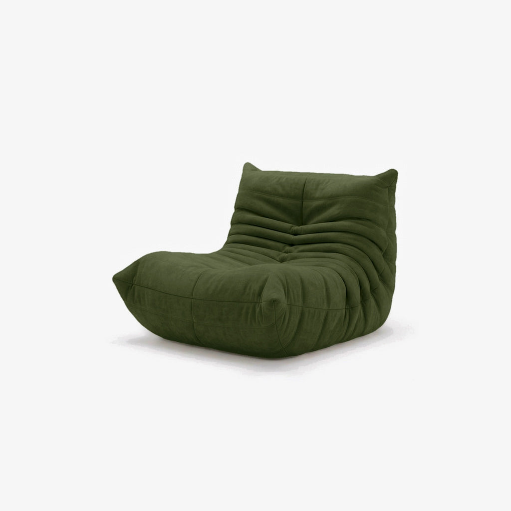 Fauteuil BALTAZAR effet daim Olive, vue de trois-quarts avant
