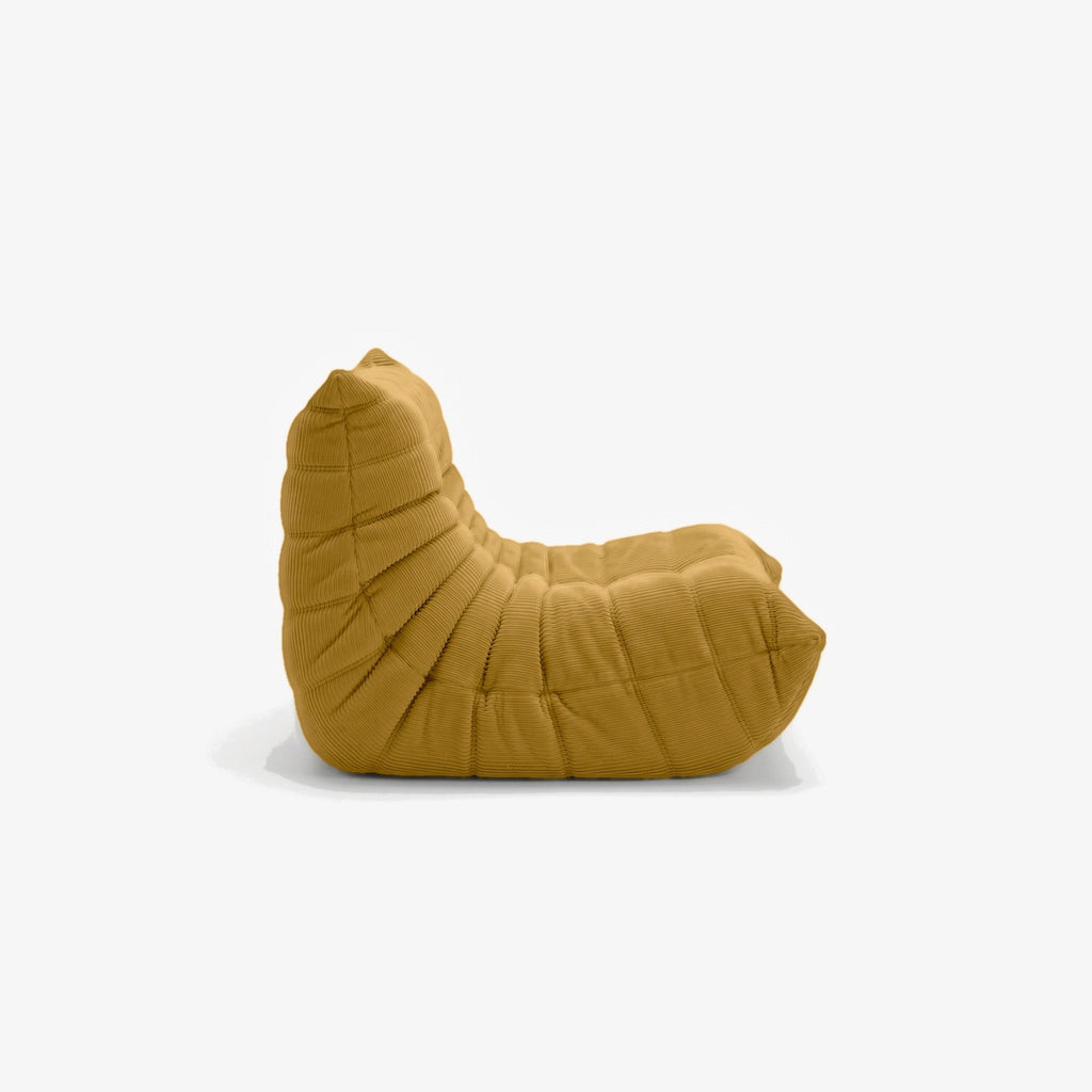 Fauteuil BALTAZAR velours côtelé Curry, vue de profil