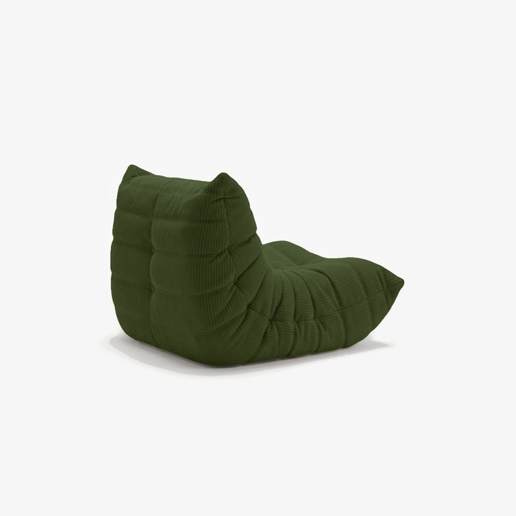Fauteuil BALTAZAR velours côtelé Olive, vue de trois-quarts arrière