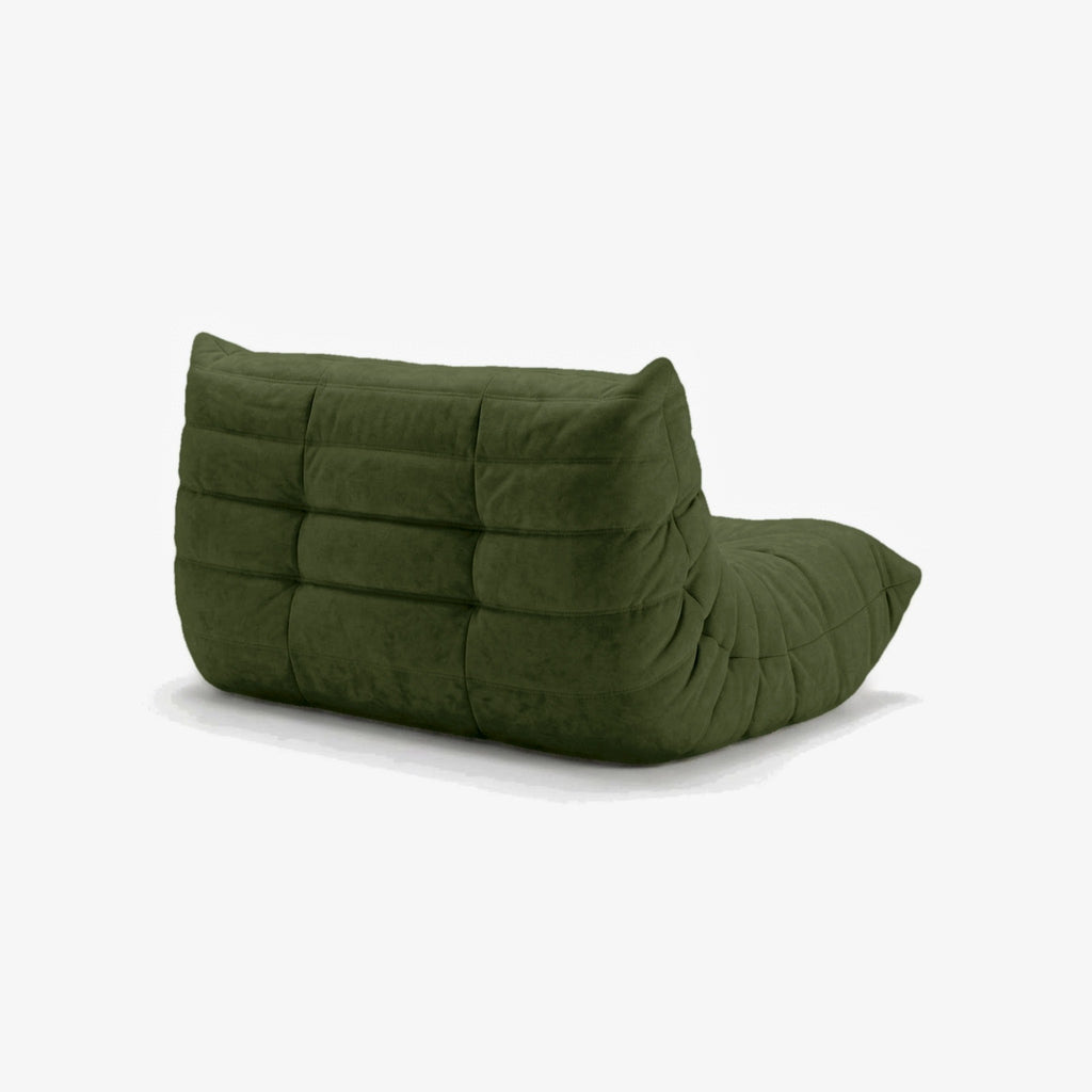 Canapé DIANA effet daim Olive, vue de trois-quarts arrière