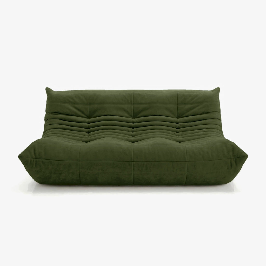 Canapé MARA effet daim Olive, vue de face