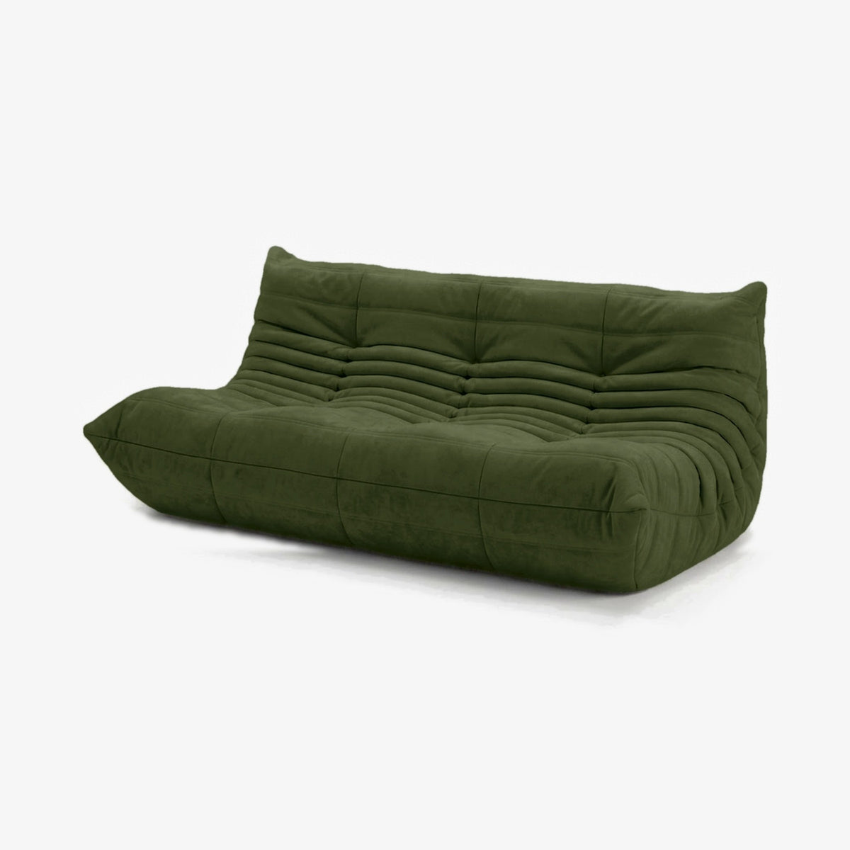 Canapé MARA effet daim Olive, vue de trois-quarts avant droit