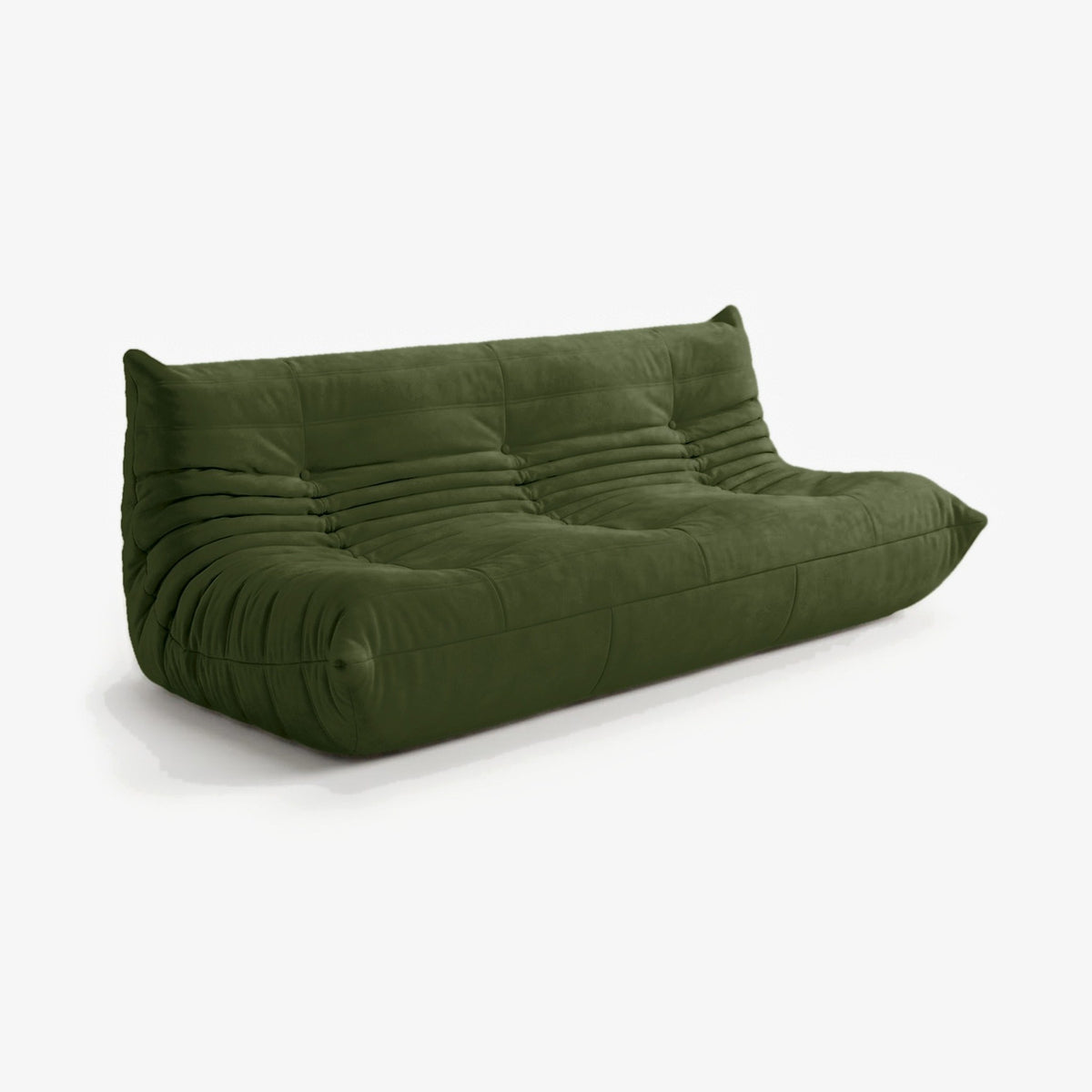 Canapé MARA effet daim Olive, vue de trois-quarts avant gauche