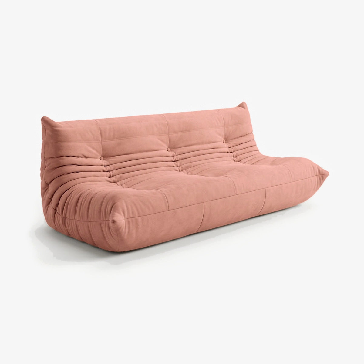 Canapé MARA effet daim Rose, vue de trois-quarts avant gauche