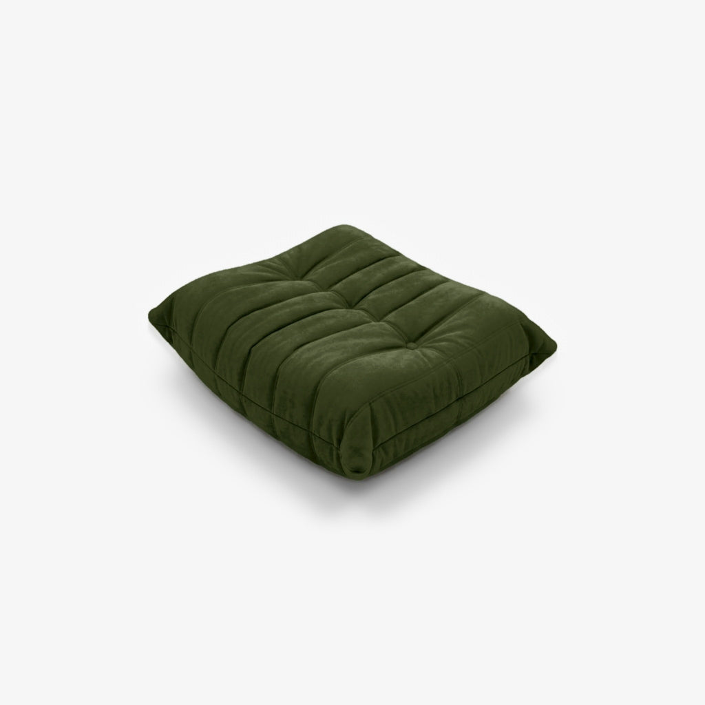 Repose-pieds ROMY effet daim Olive, vue de trois-quarts