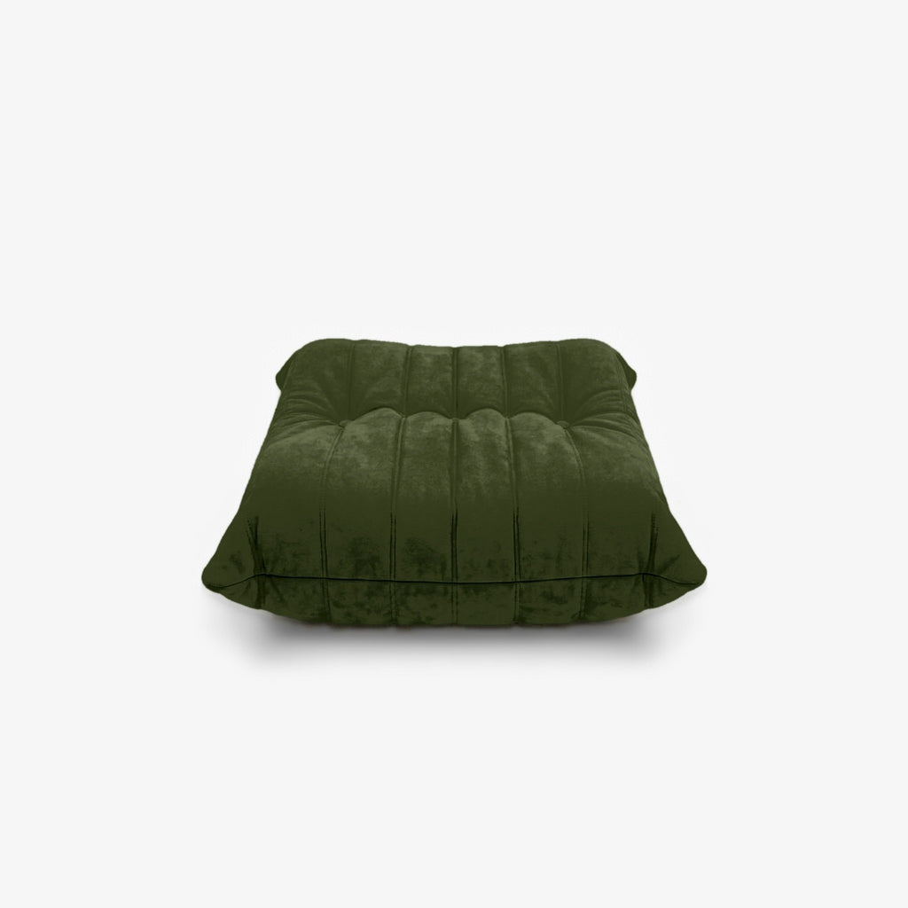 Repose-pieds ROMY effet daim Olive, vue de profil